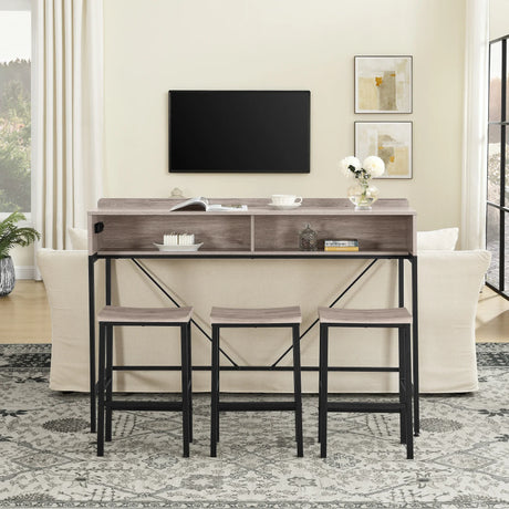 Console Table Set With LED Light Power Outlet Grey - Furniture Home Direct