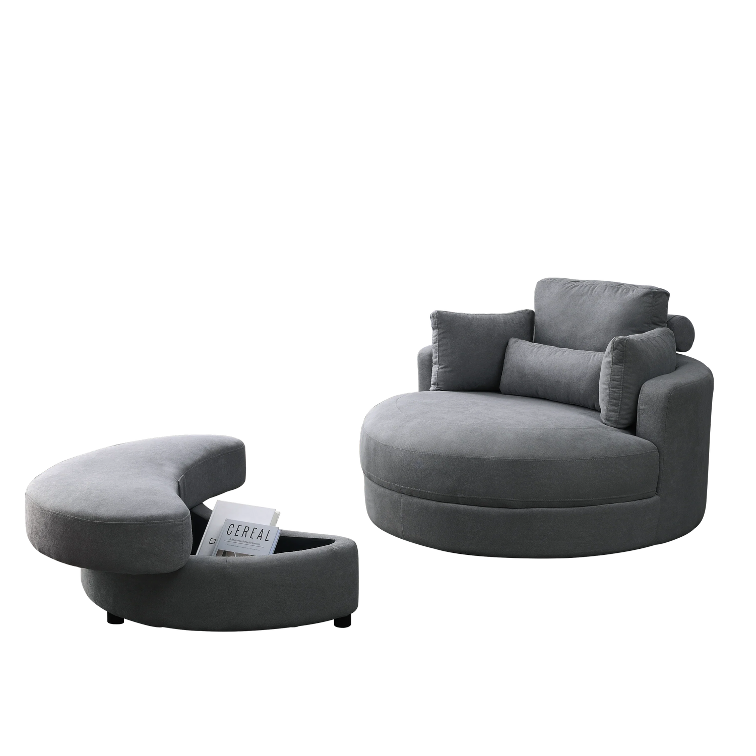 Linen Barrel Swivel Chair With Storage Ottoman - Furniture Home Direct