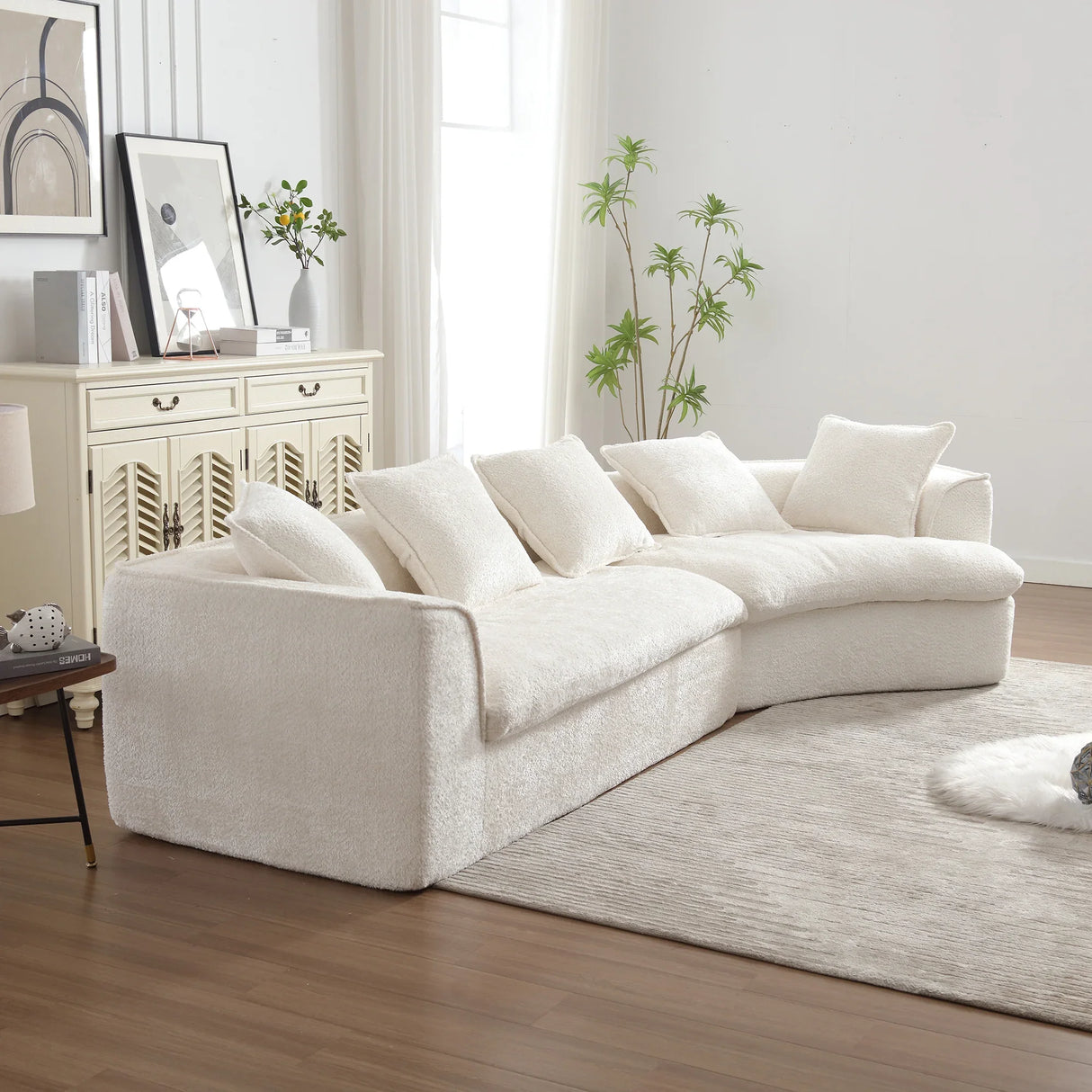 Sectional Sofa Chenille With Plush Soft Cushions Beige - Furniture Home Direct