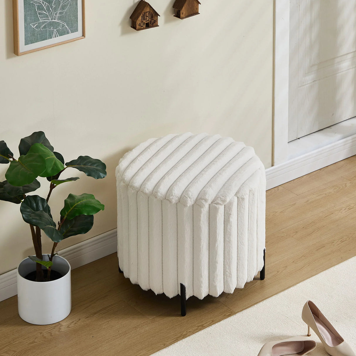 Wide Upholstered Round Pouf Ottoman Foot Rest - Furniture Home Direct
