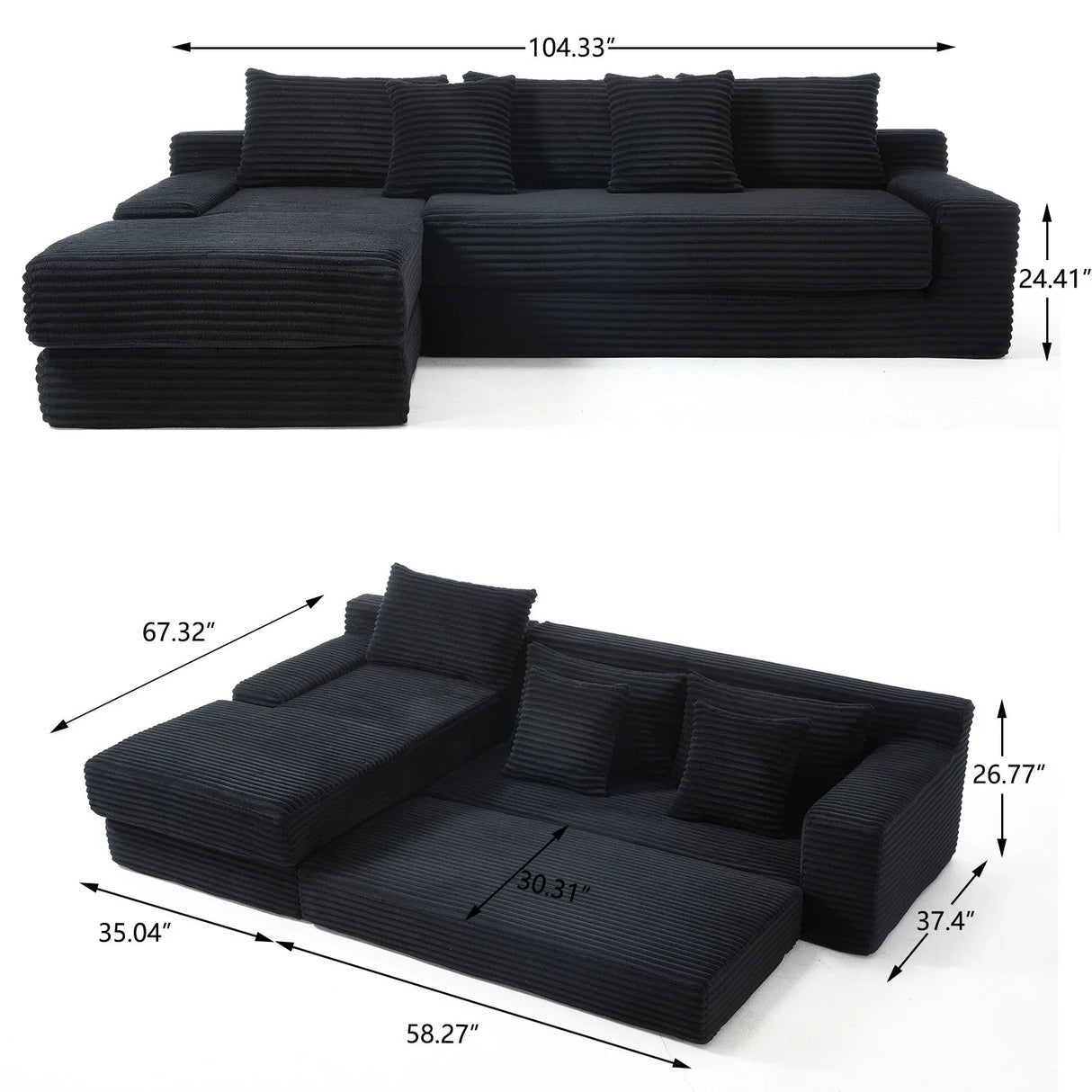 Modern L - Shaped Sectional Couch With Memory Foam - Furniture Home Direct