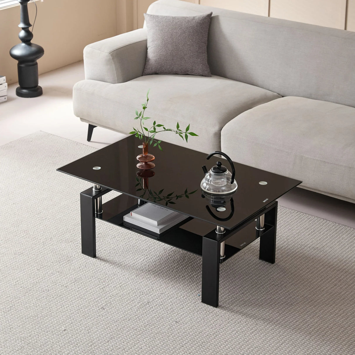 Tempered Glass Table With Storage - Furniture Home Direct