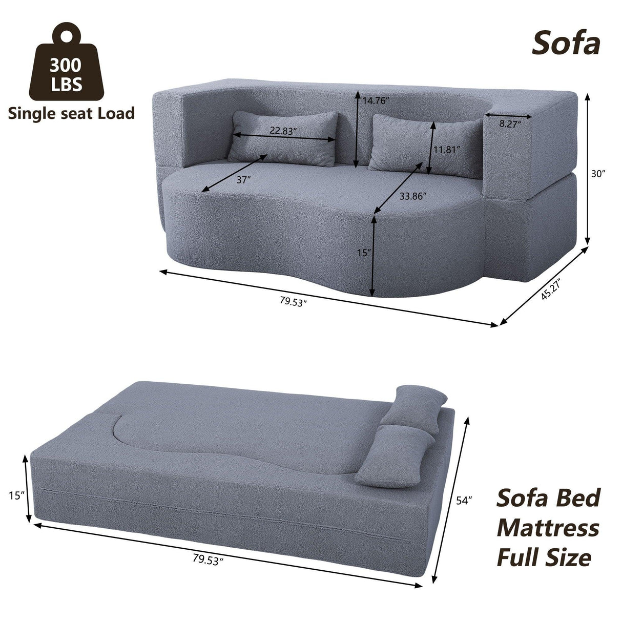 2 In 1 Convertible Full Size Folding Loveseat Couch With Soft Teddy Fabric - Furniture Home Direct
