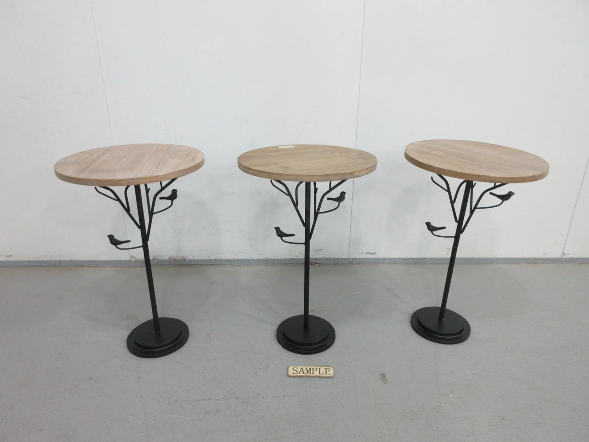 Round Side Table Metal Base With Wooden Top Natural - Furniture Home Direct