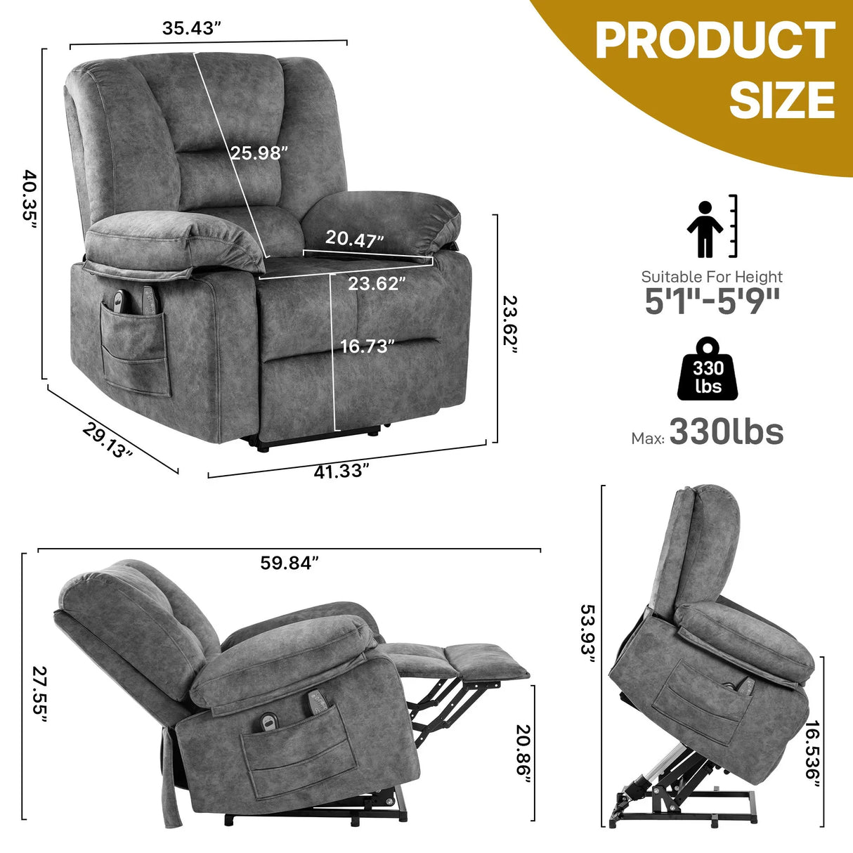 Power Lift Recliner Chair Sofa With Massage - Furniture Home Direct