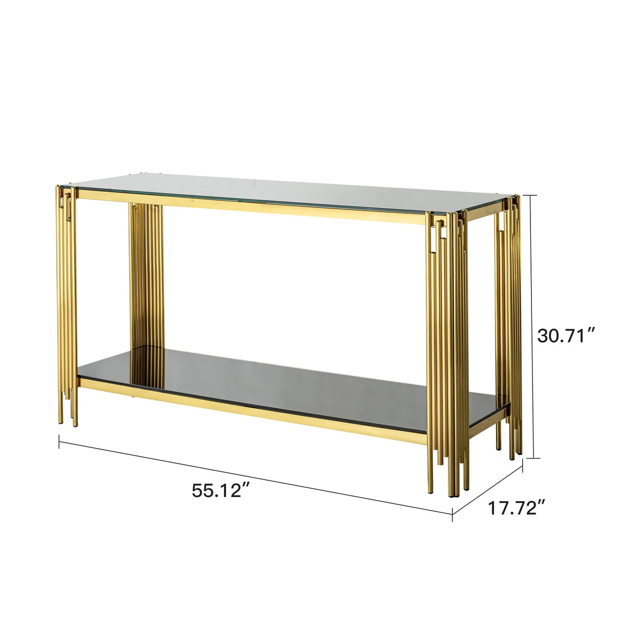 Modern Glass Top Mirror Stainless Steel Console Table For Living Room, Tempered Glass - Black / Gold - Furniture Home Direct