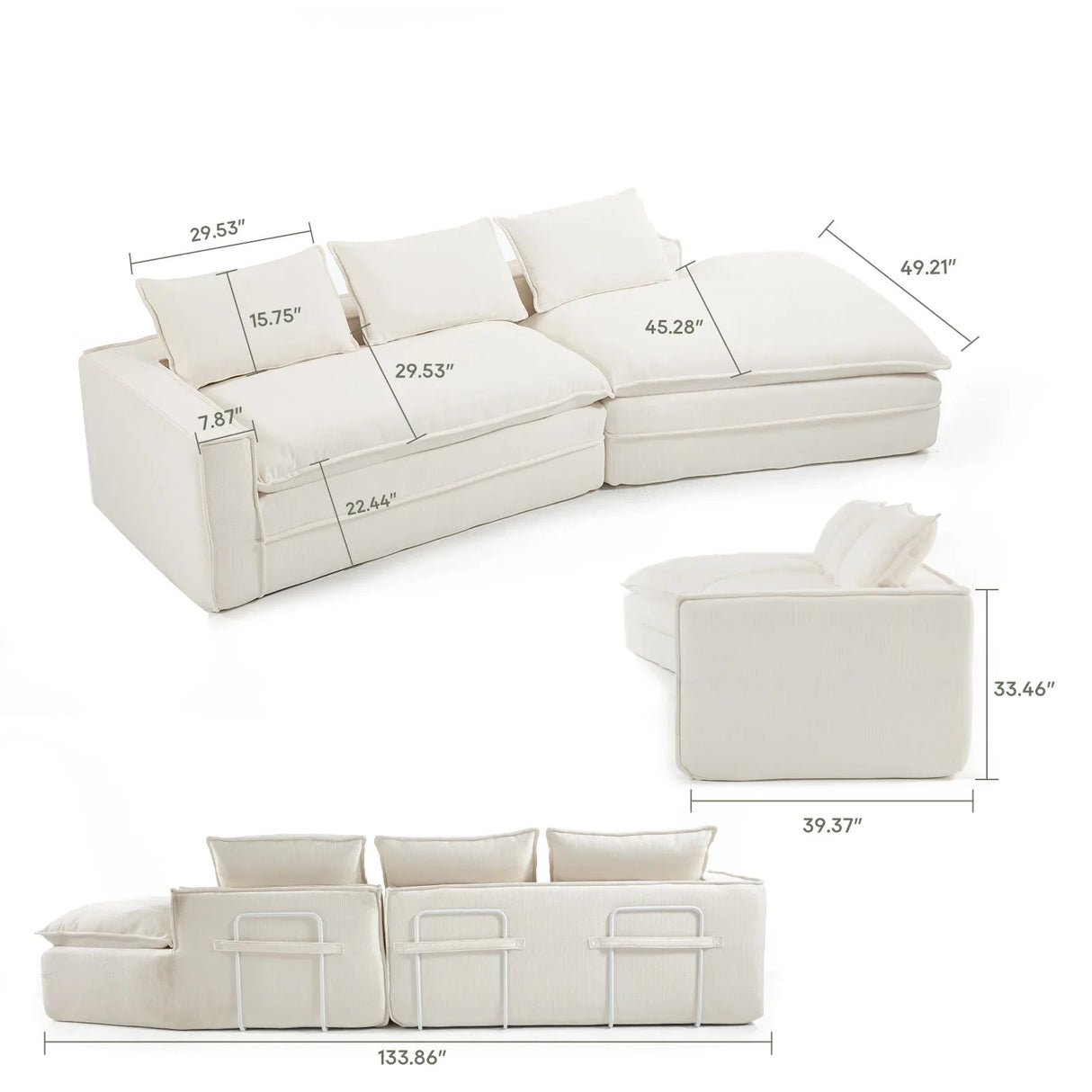 Modern Minimalist Modular Sectional Sofa With Deep Seats And Right Facing Chaise - Furniture Home Direct