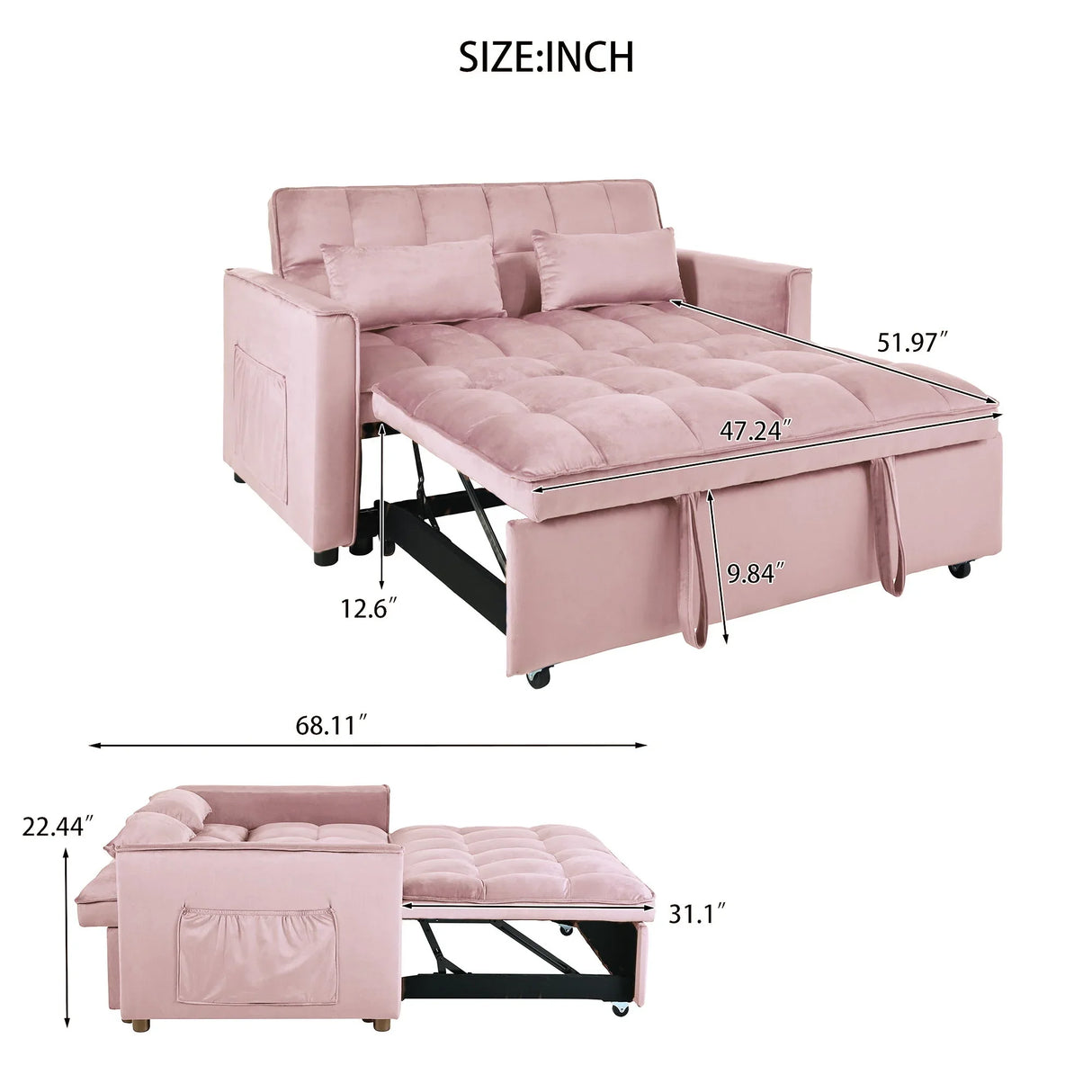3 In 1 Pull Out Couch Convertible Sofa Bed With Reclining Backrest - Furniture Home Direct
