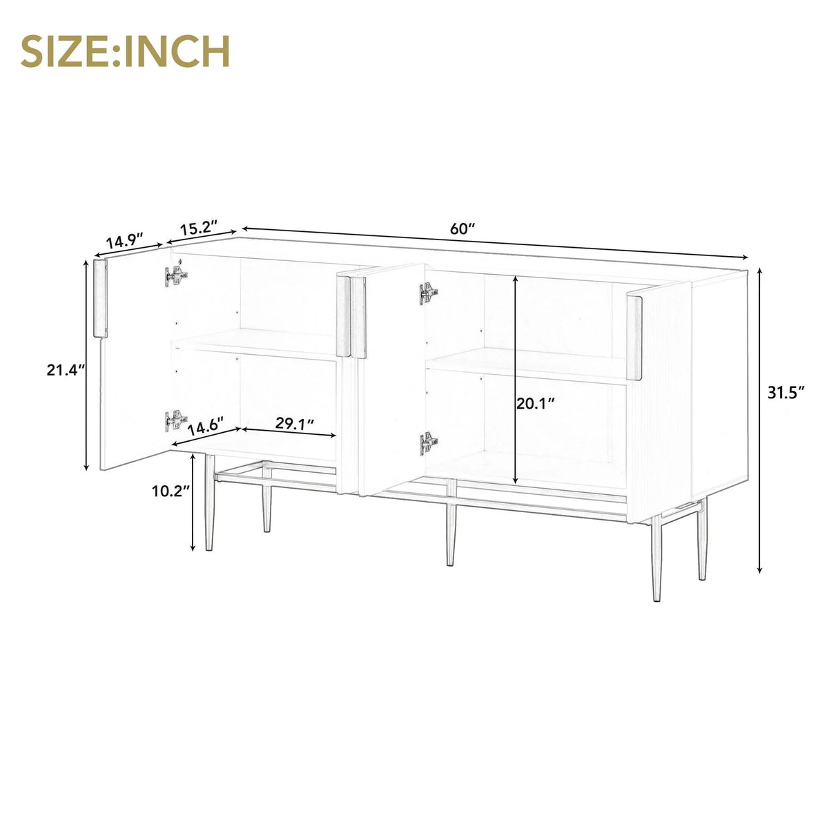 Modern Elegant 4 Door Sideboard Gold Metal Handle Buffet Cabinet For Dining Room, Living Room, Bedroom, Hallway - Furniture Home Direct