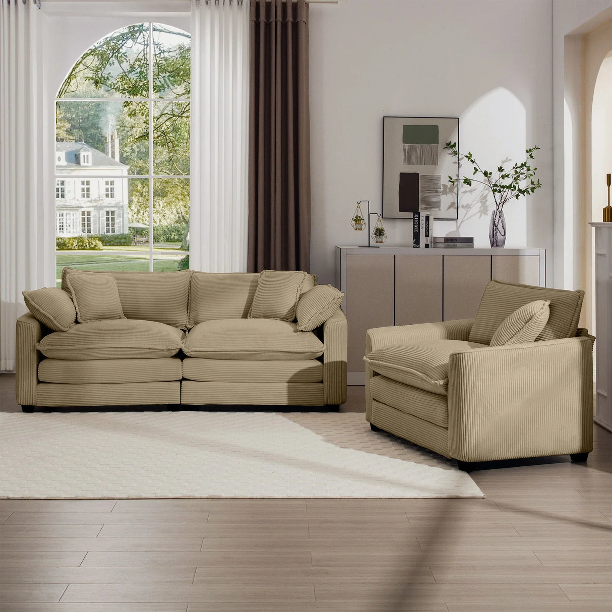 Elegant Corduroy Oversized Sectional Sofa Set With Deep Seats And Flexible Layout - Furniture Home Direct