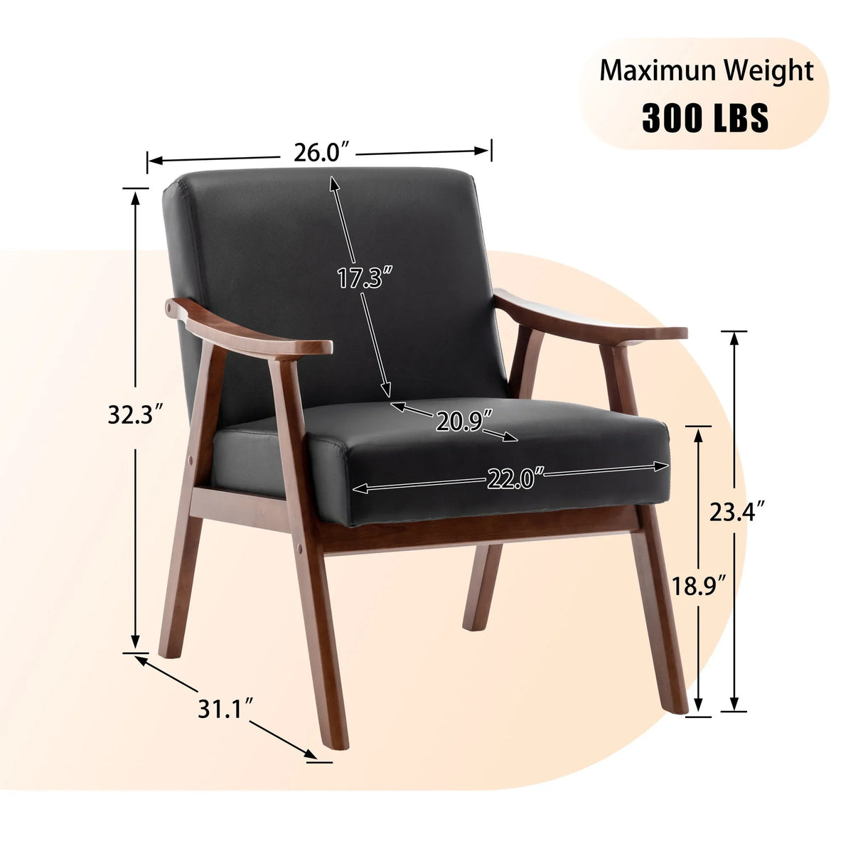 Mid Century Modern Accent Chair With Solid Wood Frame And Extra Thick Backrest - Furniture Home Direct