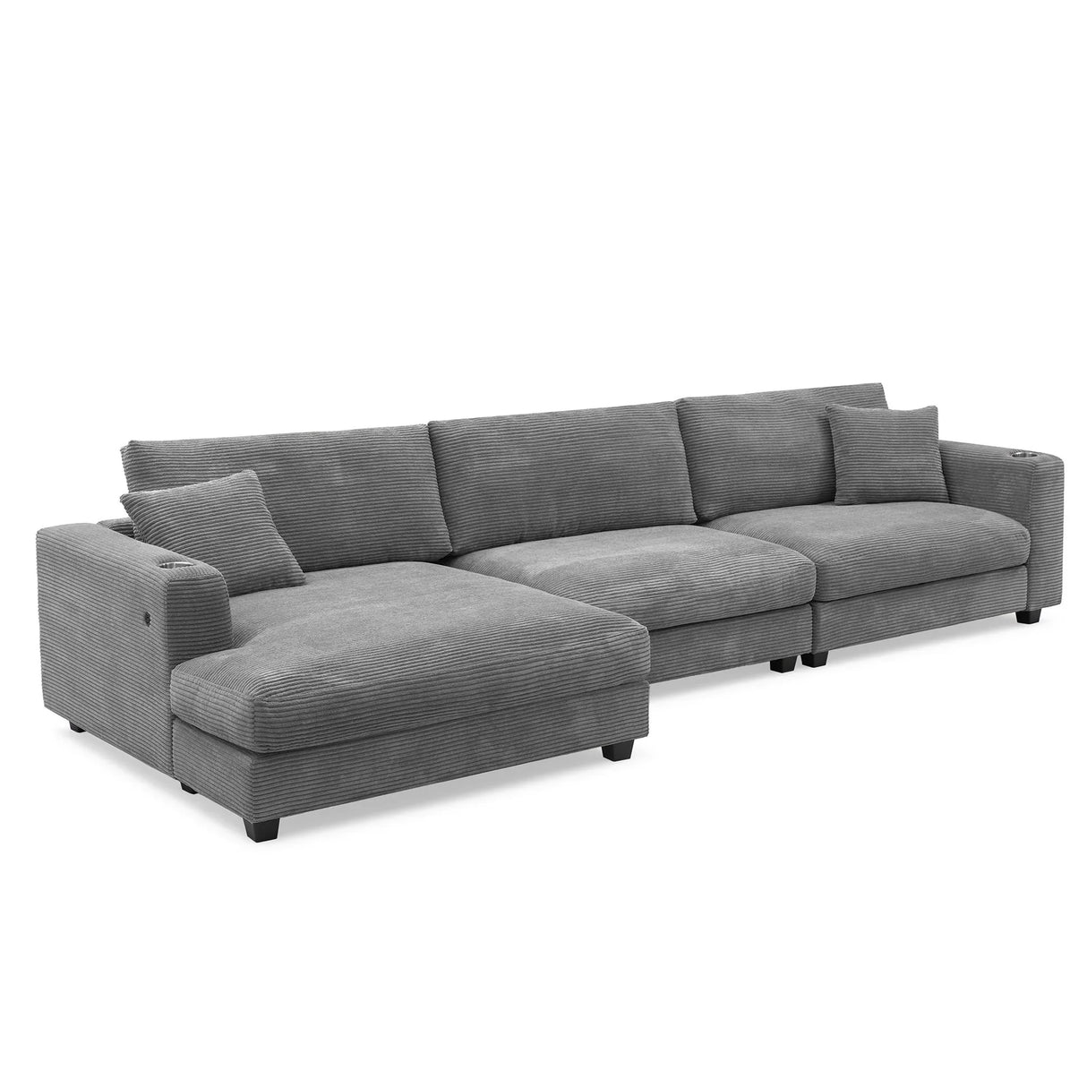 Oversized Sectional L Shaped Cloud Couch With USB Charging Port Cup Holder Deep And Wide Seat Sofa With Chaise Comfy - Furniture Home Direct