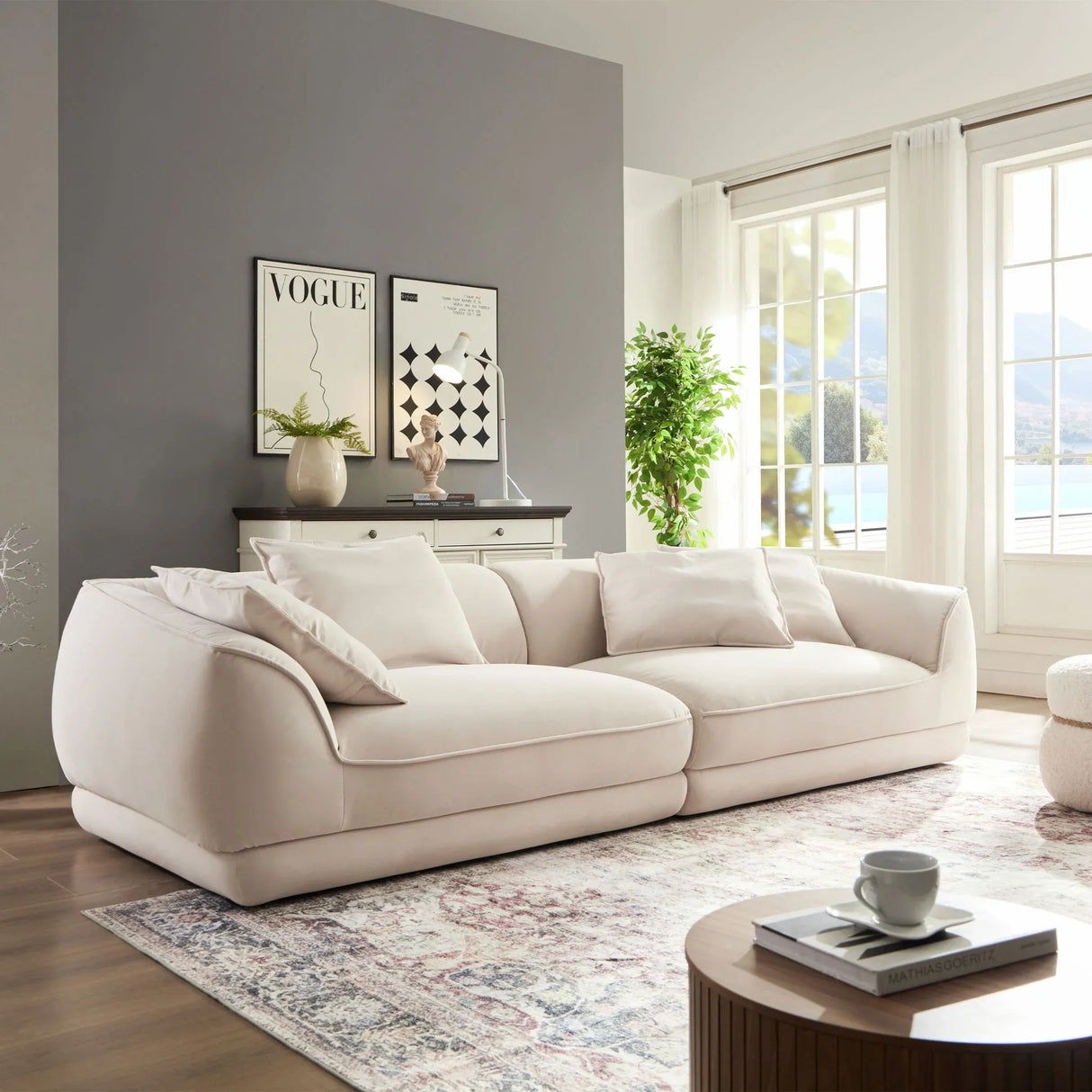 Nordic Modern Sofa With Removable Pillowcase, High Density Sponge Filling, 4 Throw Pillows - Furniture Home Direct