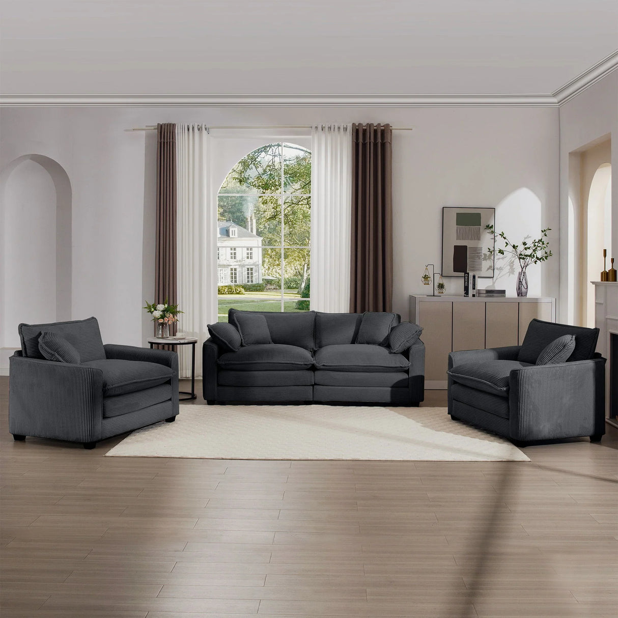 Elegant Corduroy Oversized Sectional Sofa Set With Deep Seats And Flexible Layout - Furniture Home Direct
