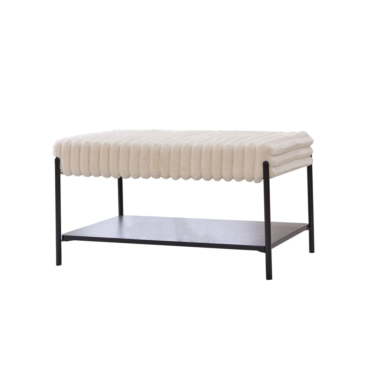 Upholstered Ottoman Coffee Table Foot Rest With Open Storage - Furniture Home Direct