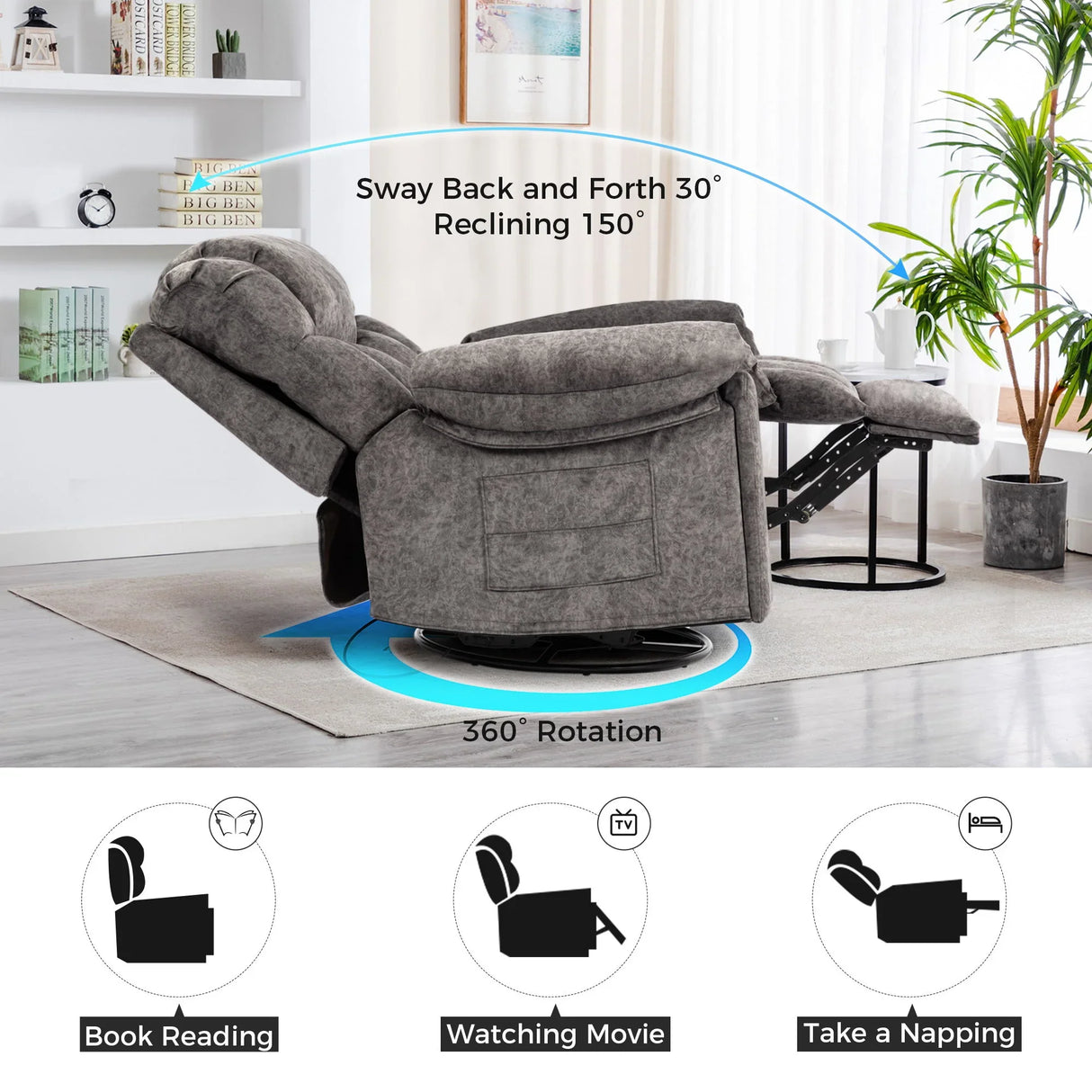 Swivel And Rocking Recliner Chair With Massage And Heating - Furniture Home Direct