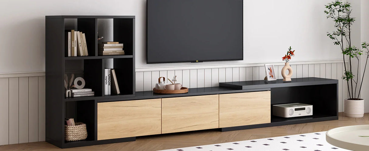 TV Stand With Open Shelves And Three Wood Drawers Black - Furniture Home Direct