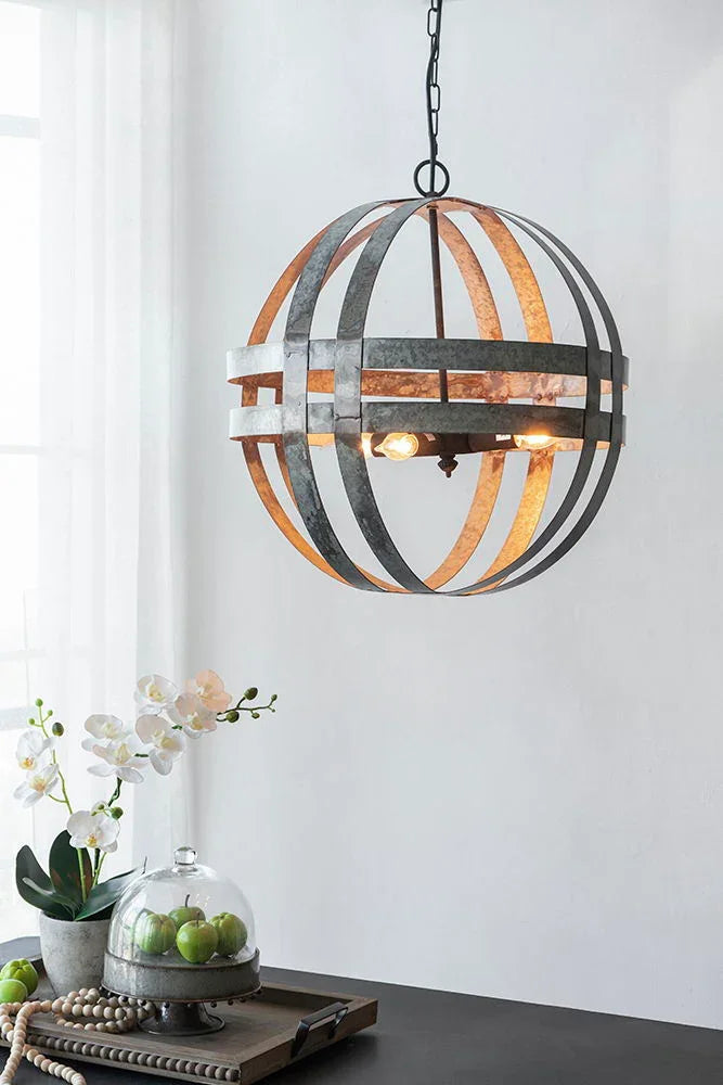 4 Light Galvanized Chandelier, Hanging Light Fixture With Adjustable Chain For Kitchen, Bulb Not Included - Gray - Furniture Home Direct