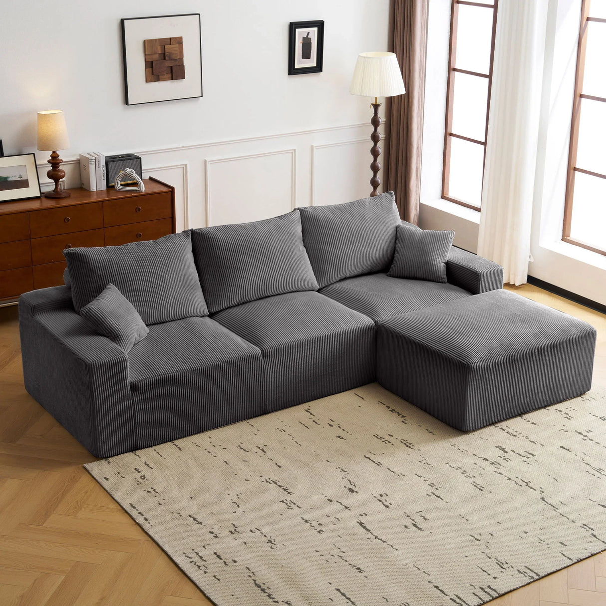 L Shaped Sectional Sofa, Full Compression 3 Seater Cloud Couch With Chaise - Furniture Home Direct
