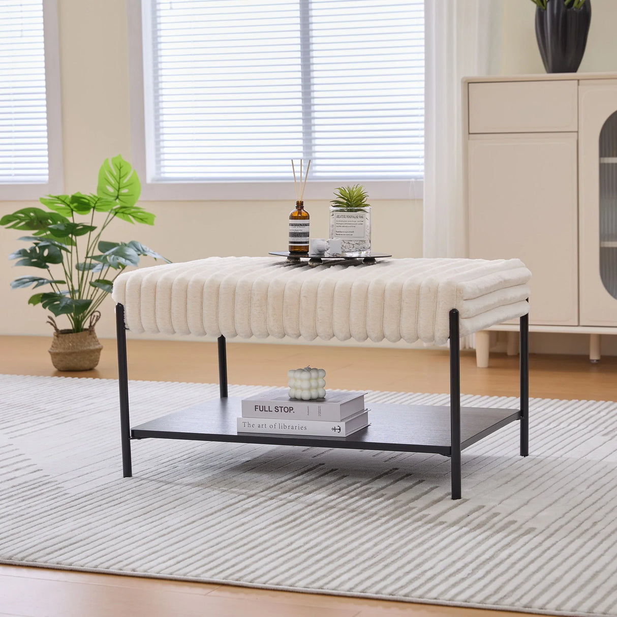 Upholstered Ottoman Coffee Table Foot Rest With Open Storage - Furniture Home Direct