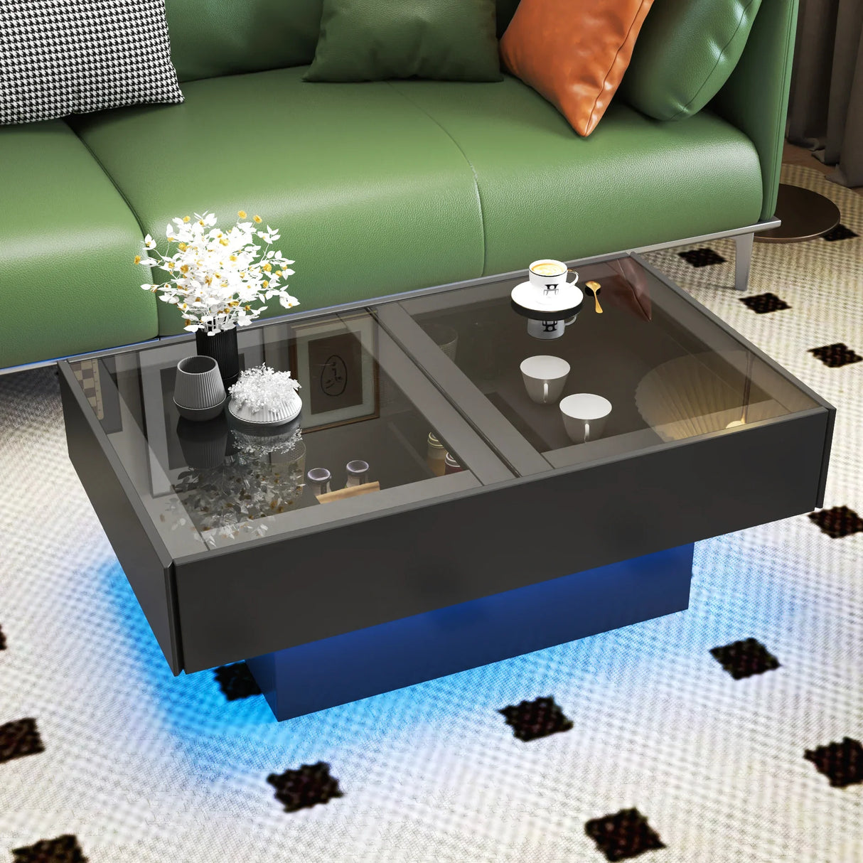Coffee Table with Sliding Top, Storage and LED Light - Furniture Home Direct