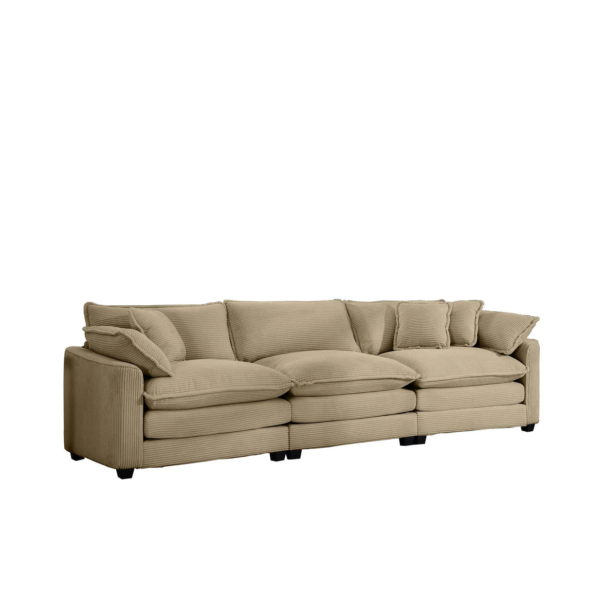 Mid-Century Modern 3 Seater Sectional Sofa With Arm And Throw Pillows - Furniture Home Direct