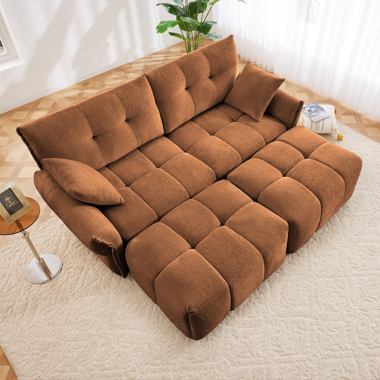 Sofa Set With Ottoman And Pillows, Textured, High Resilience Cushions - Furniture Home Direct