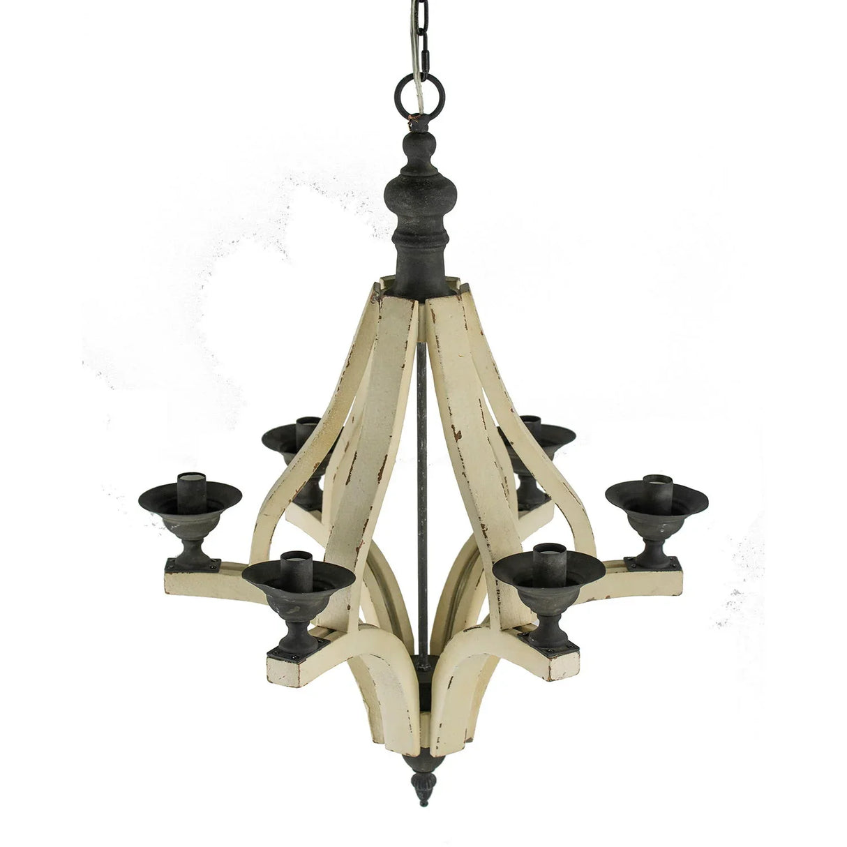 6 Light Wood Chandelier, Hanging Light Fixture With Adjustable Chain For Kitchen, Bulb Not Included - Cream - Furniture Home Direct