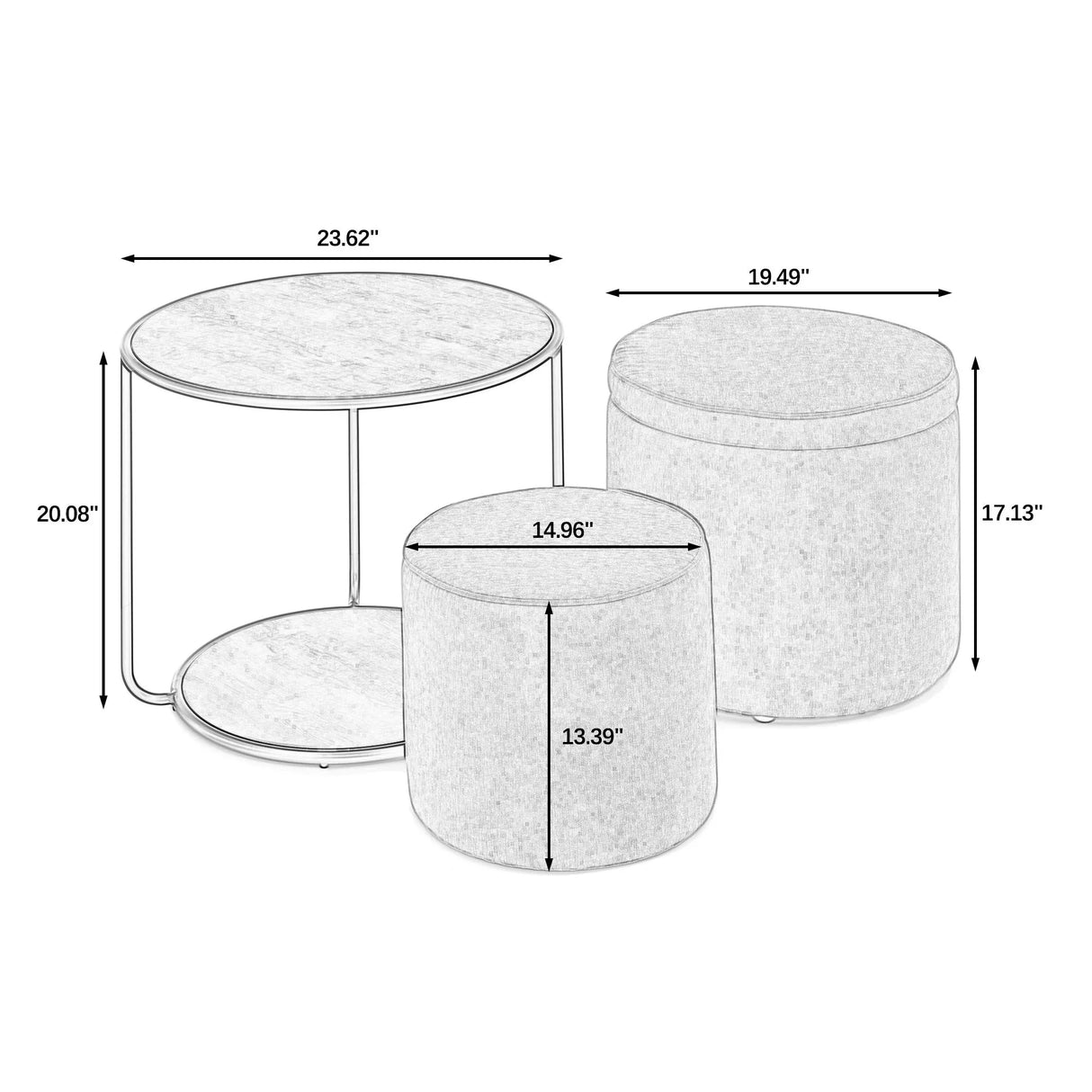 Multi Functional Ottoman And Table Set With Drum Stool - Furniture Home Direct