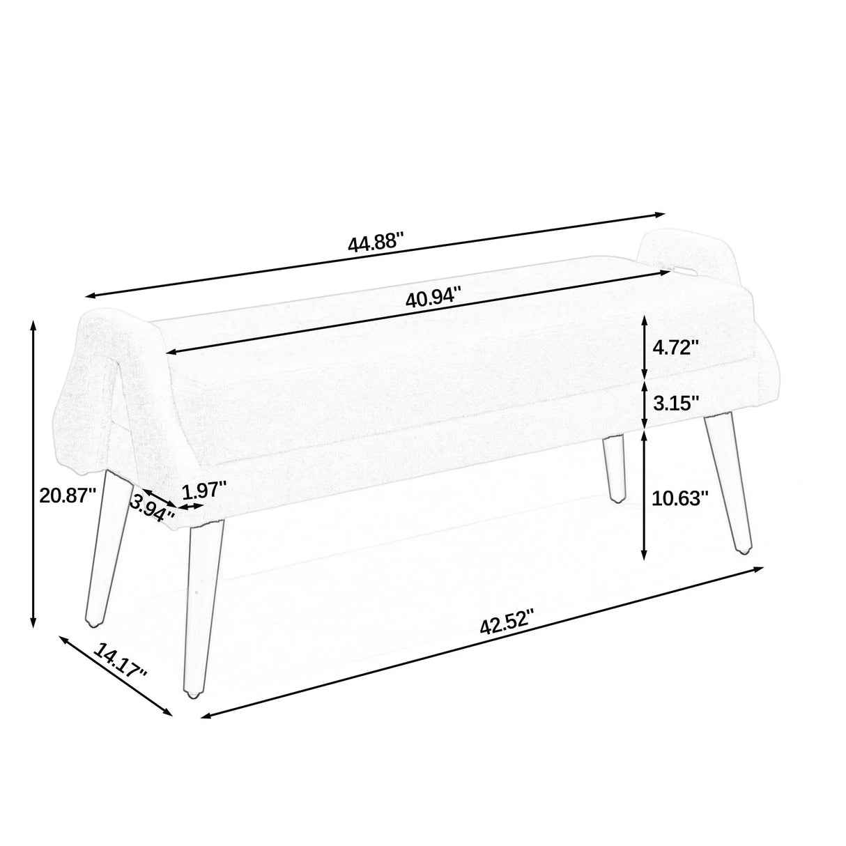 Modern Living Room Bench With Looped Yarn Fabric And Rubber Wooden Legs - Furniture Home Direct