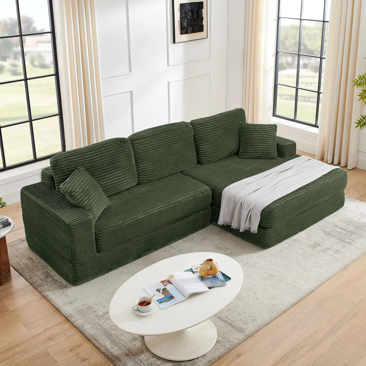 Modern Minimalist L Shape Modular Sectional Sofa, Corduroy Couch - Furniture Home Direct