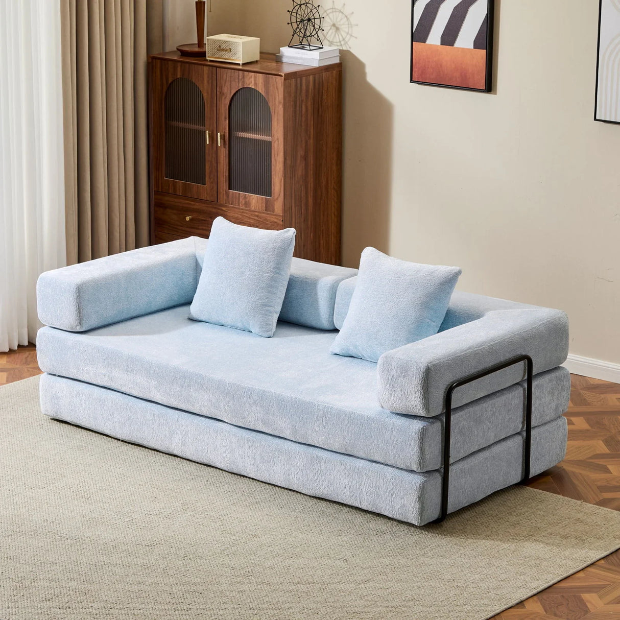 Convertible Floor Sofa Bed With Pillow Back Support Armrest - Furniture Home Direct