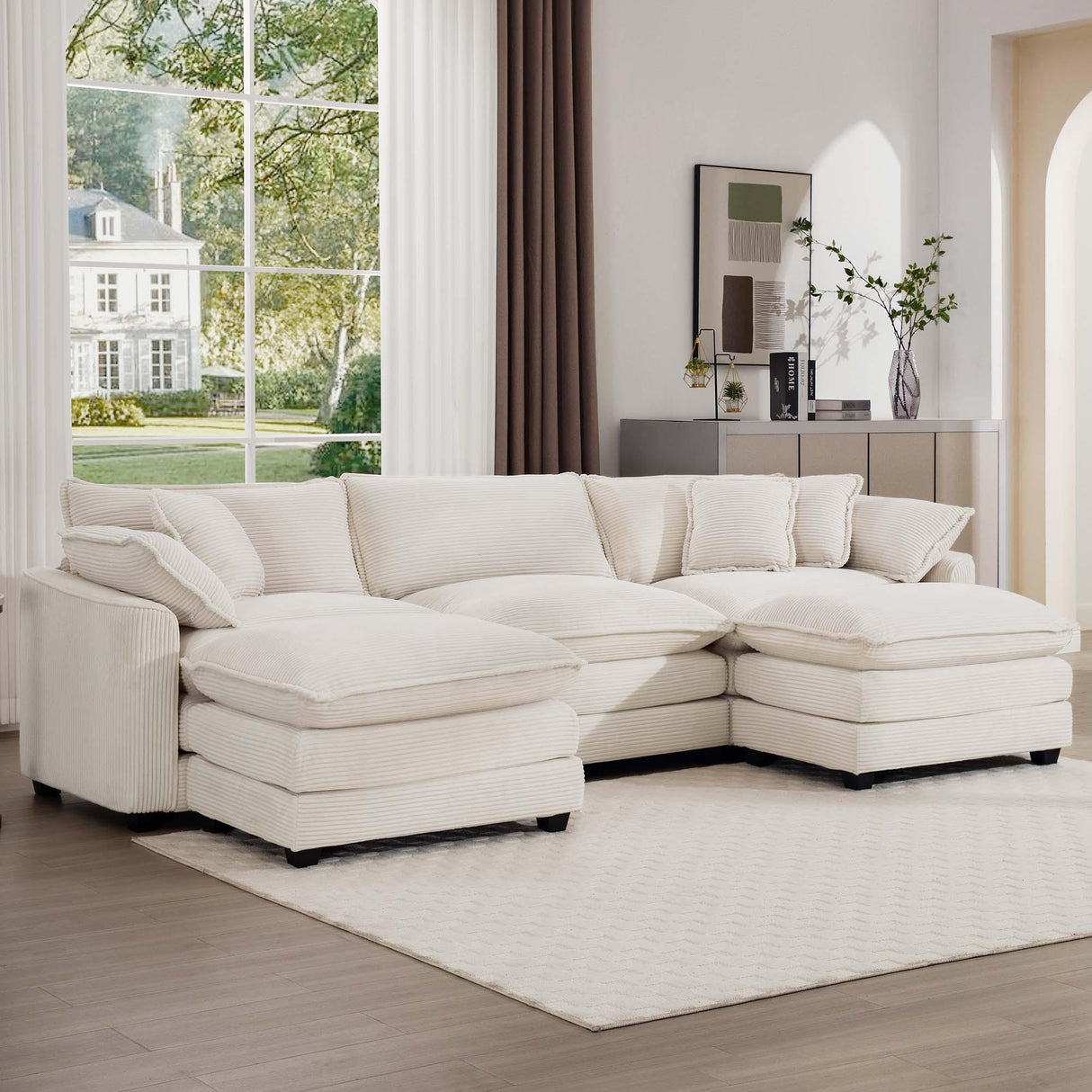 Modern Oversized Modular Cushion Sofa With Ottoman, Low Back, Deep Seating Sofa Set - Furniture Home Direct