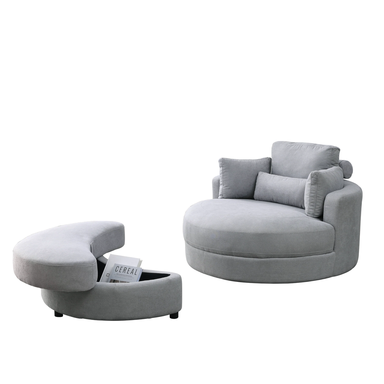 Linen Barrel Swivel Chair With Storage Ottoman - Furniture Home Direct