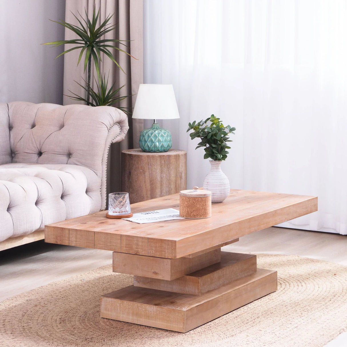 Modern Rustic Coffee Table, Rectangular Center Table For Living Room - Natural Wood Wash / Rustic - Furniture Home Direct
