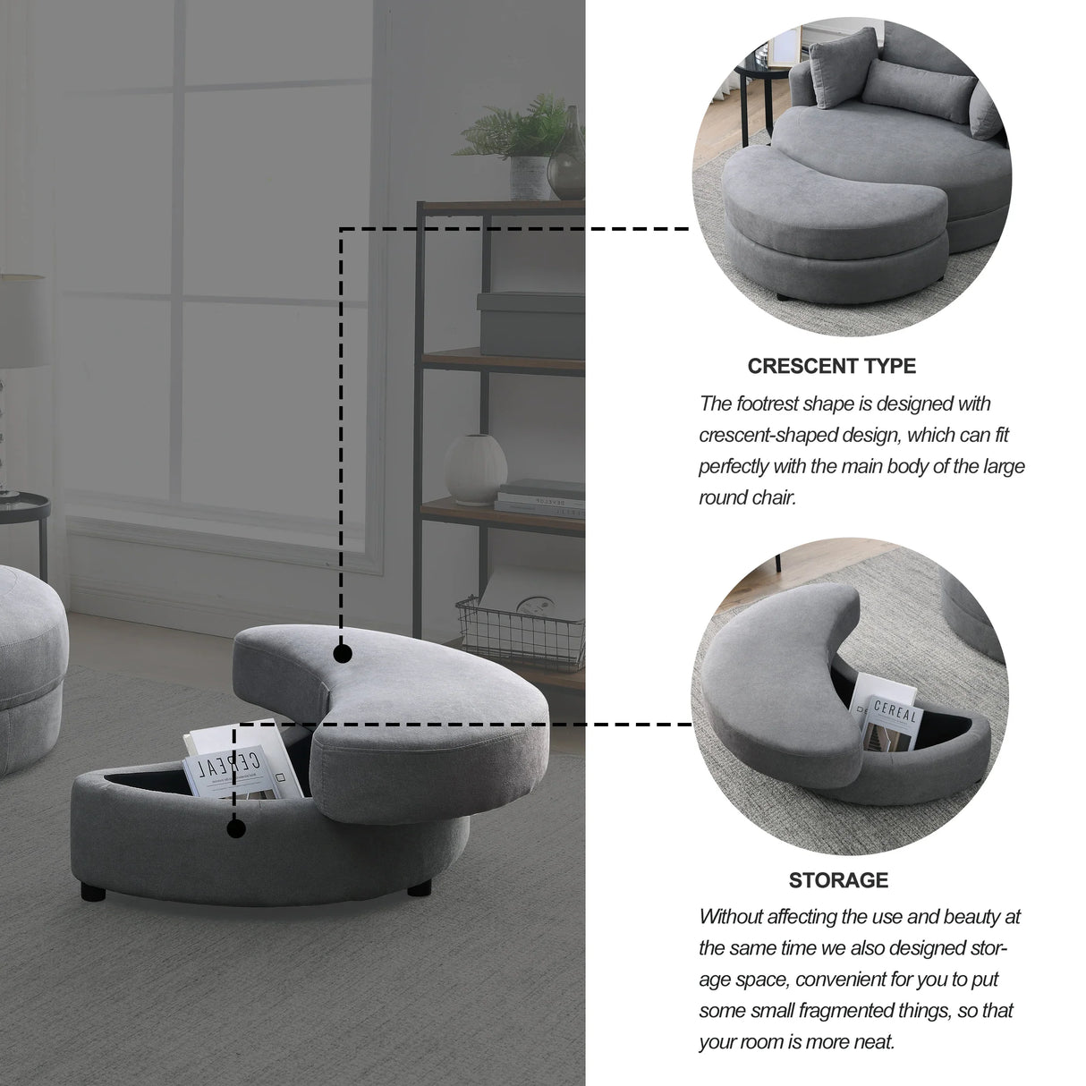 Linen Barrel Swivel Chair With Storage Ottoman - Furniture Home Direct