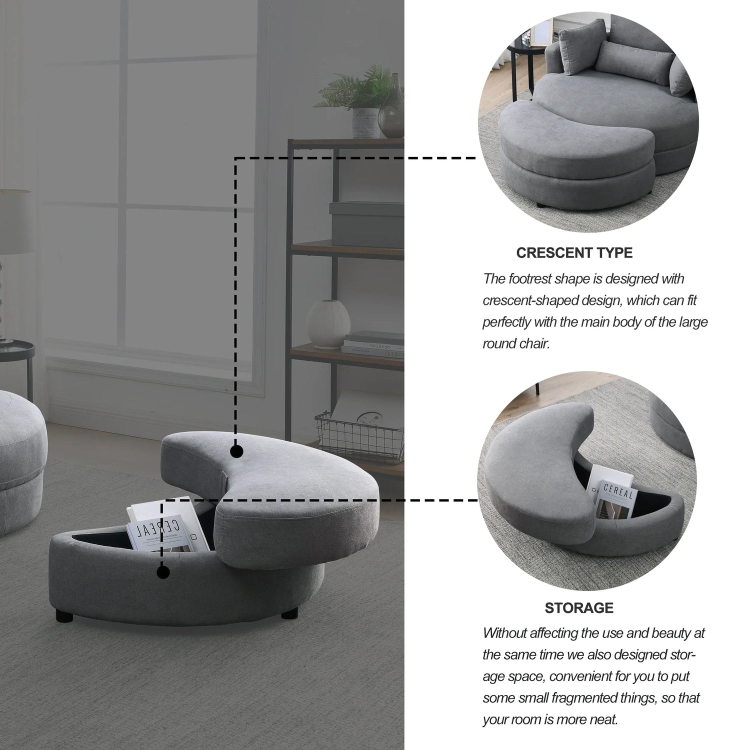 Linen Barrel Swivel Chair With Storage Ottoman - Furniture Home Direct