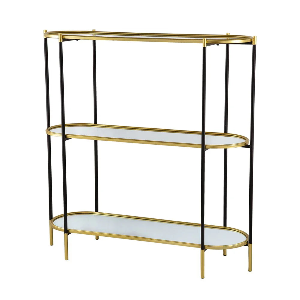 3 Tier Metal Console Table, Mirrored Shelf - Golden Black - Furniture Home Direct