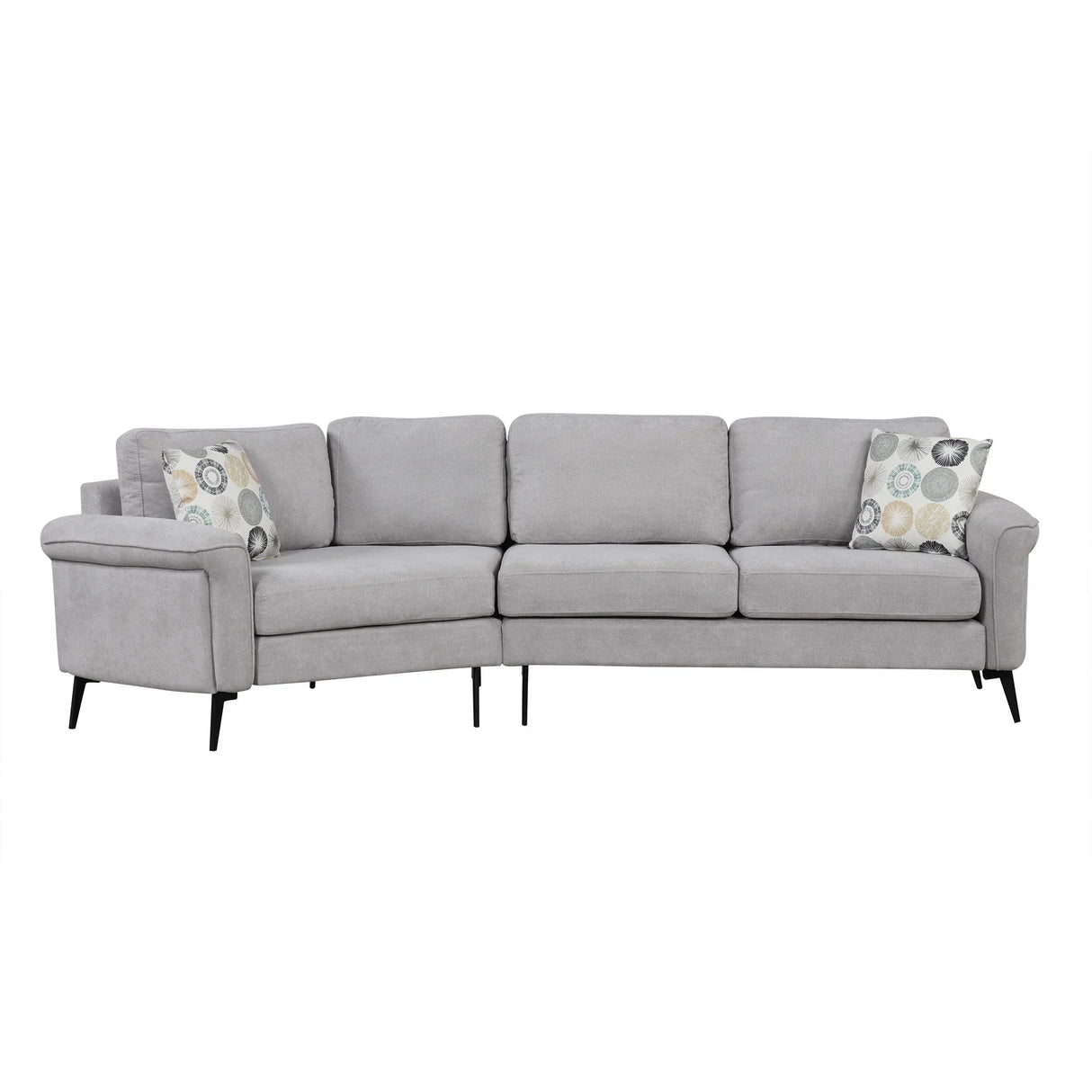 Upholstered 3 Seater Curved Sofa With Printed Pillows Chenille - Furniture Home Direct