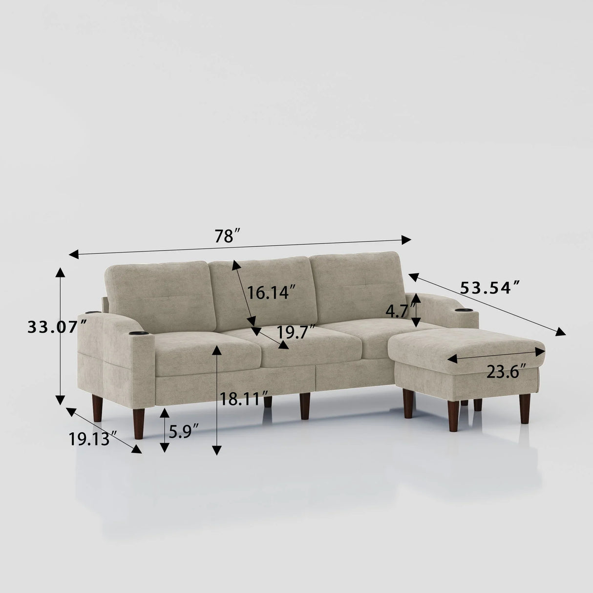 3 Seater Convertible Combination L Shaped Sofa With Footstools With Storage - Furniture Home Direct