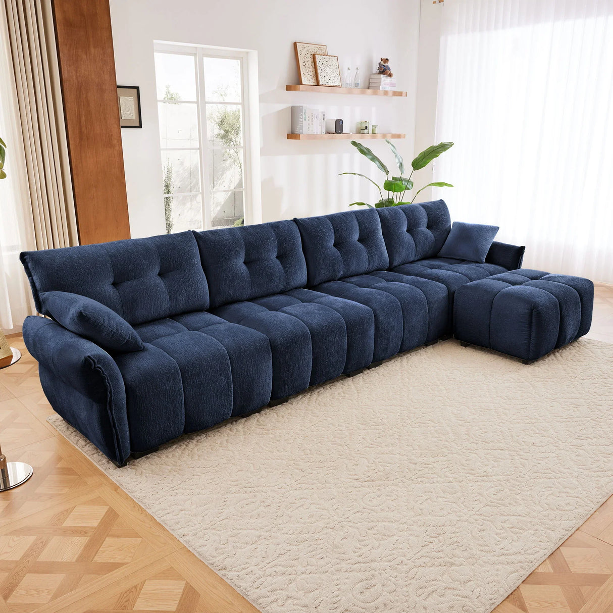 Sofa Set With Ottoman And Pillows, Textured, High Resilience Cushions - Furniture Home Direct