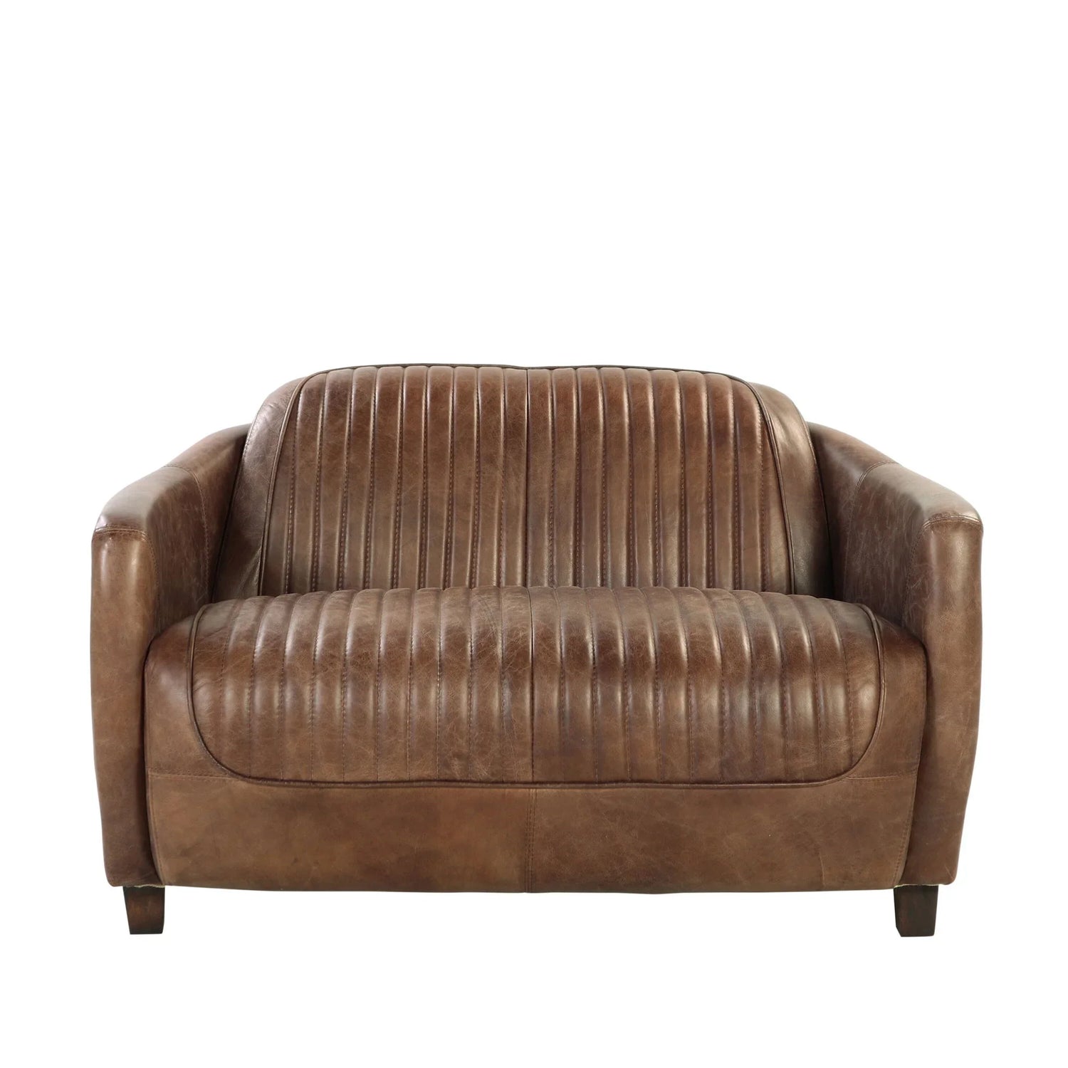 Brancaster - Grain Leather Loveseat - Brown - Furniture Home Direct