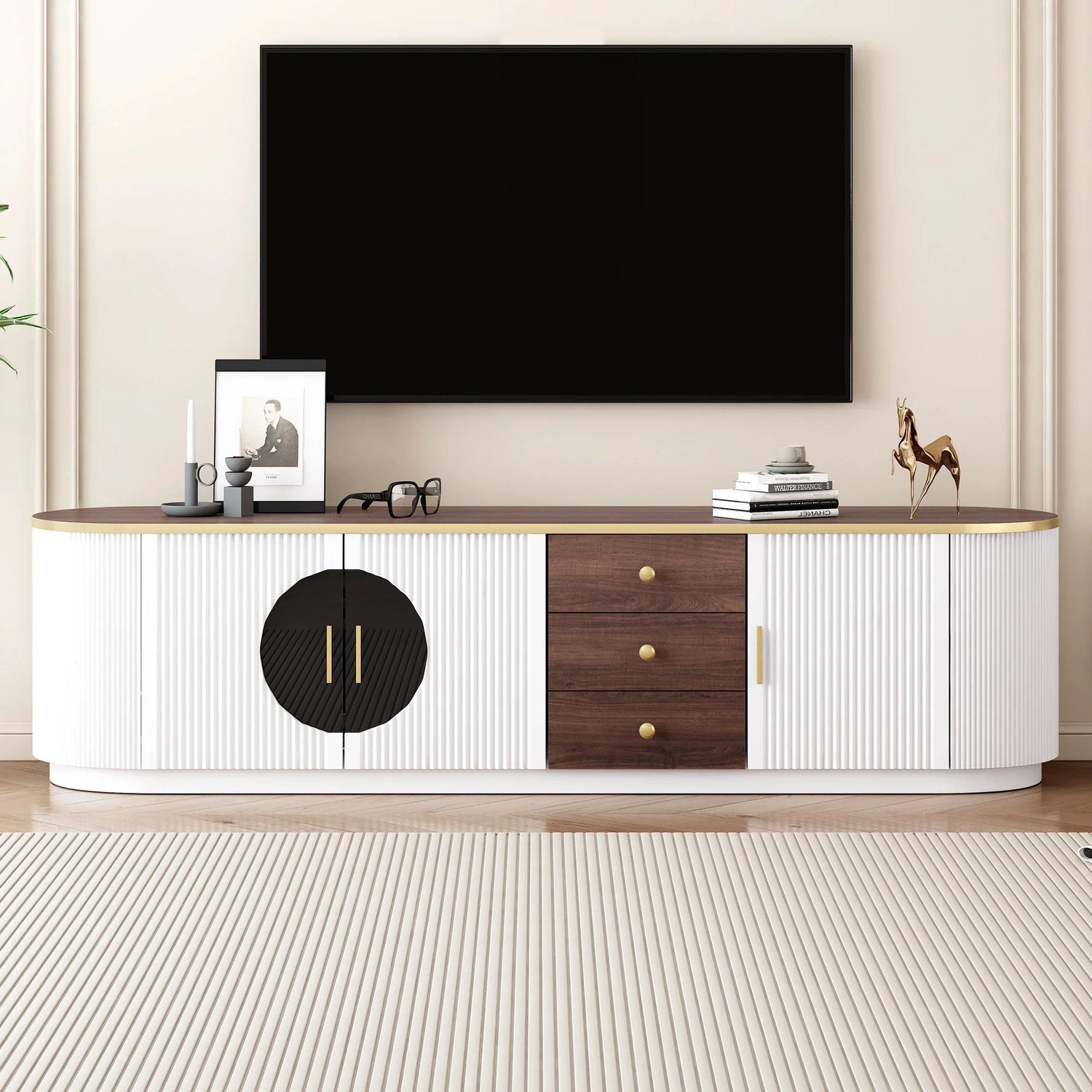 Modern Minimalist TV Stand For TVs Up To 80" With 3 Drawers And 1 Shelf - Furniture Home Direct