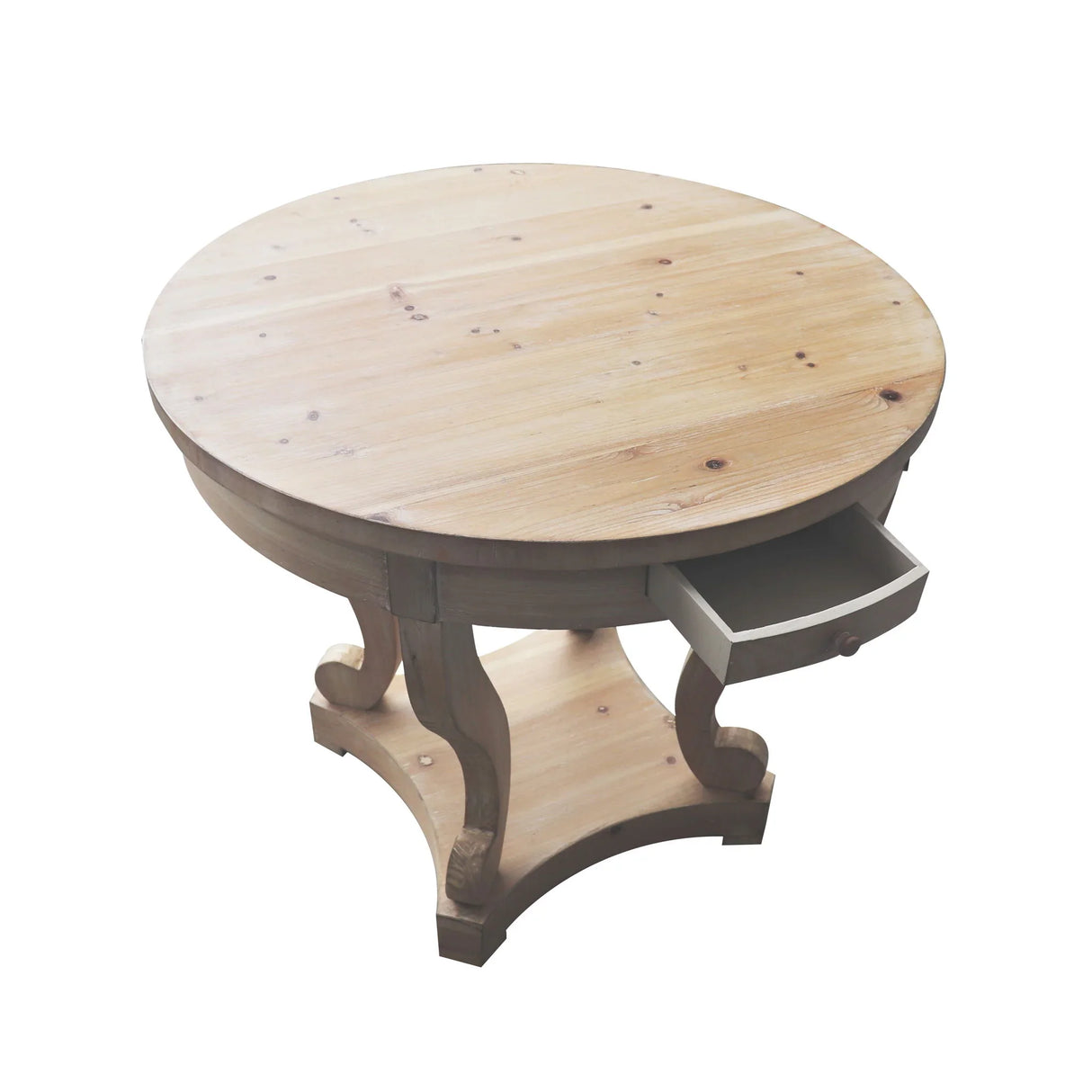 Curved Legs Farmhouse Style Side Table - Natural Wood Grain Distressed - Furniture Home Direct