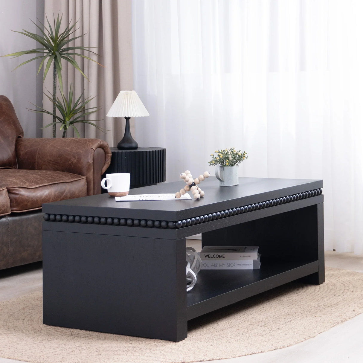 Modern Coffee Table With Beaded Trim - Furniture Home Direct