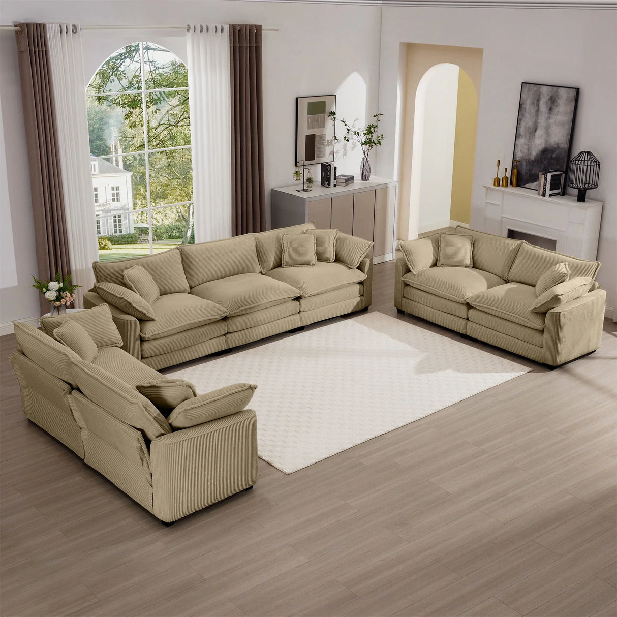 Elegant Corduroy Oversized Sectional Sofa Set With Deep Seats And Flexible Layout - Furniture Home Direct