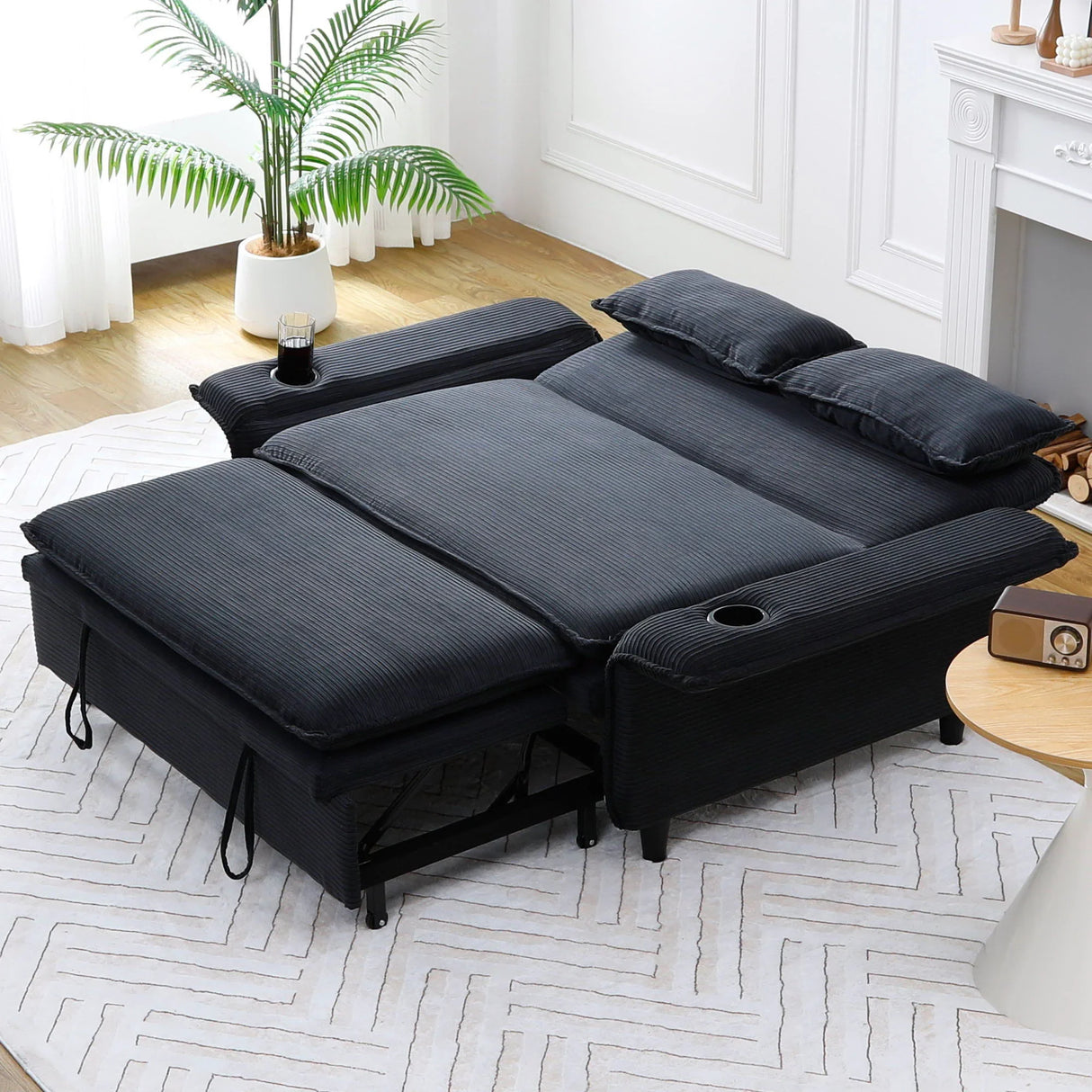 Modern Fabric Multi-Functional Sofa Bed With Adjustable Armrests And Backrests - Furniture Home Direct