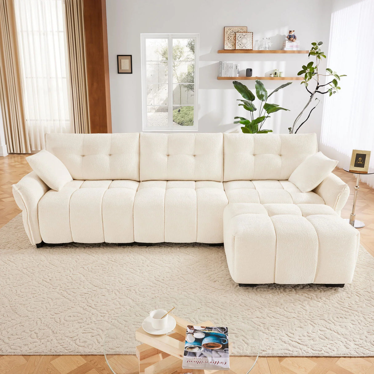 Sofa Set With Ottoman And Pillows, Textured, High Resilience Cushions - Furniture Home Direct