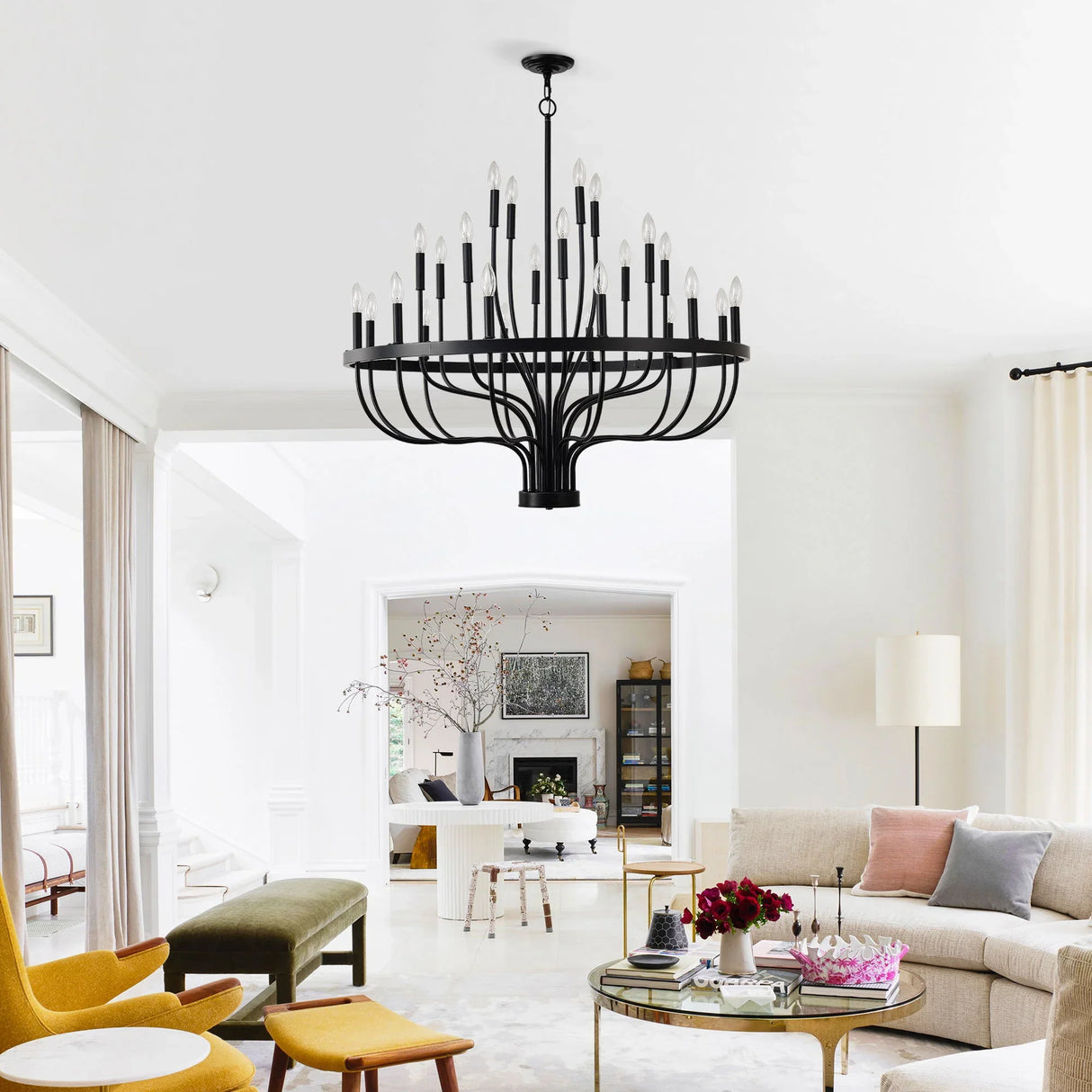 24 Light Chandelier Industrial Iron Candle Chandelier Modern Suspended Farmhouse Chandeliers Pendant Light Fixtures For Dining Room Bedroom Living Room Kitchen Island Foyer E12 Bulb (No Include) - Black - Furniture Home Direct