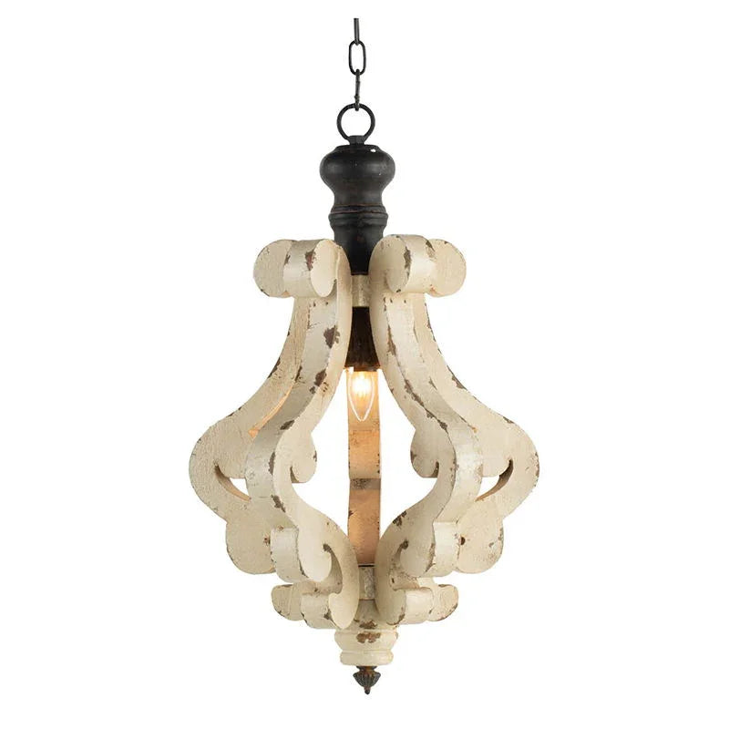 Farmhouse Chandeliar Distressed Pendant French Country Wood Chandelier For Living Room Foyer, Bulb Not Included - Antique Cream - Furniture Home Direct